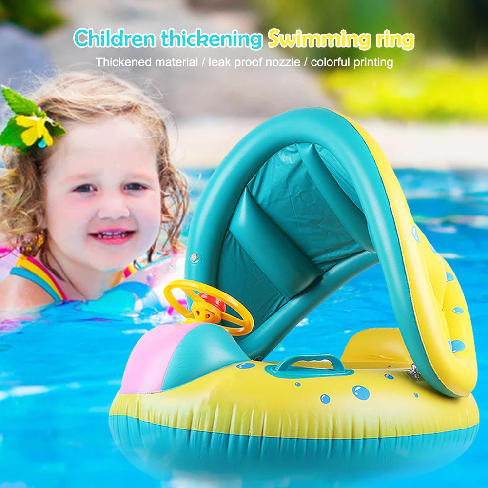 Inflatable Baby Swimming Rings Seat Floating Sun Shade Toddler Swim Circle