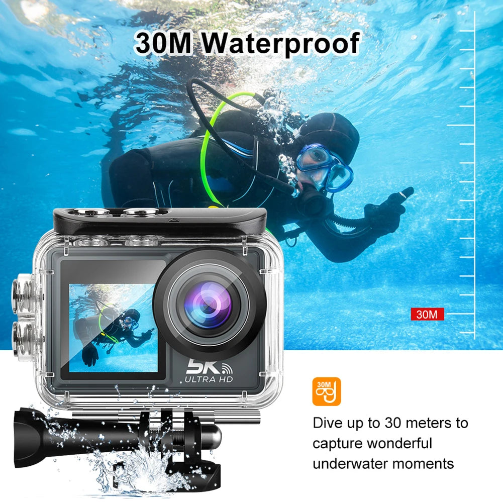 5K 30FPS Dual IPS Screen Waterproof  Wifi Remote Control Timed Photo Sports Camera