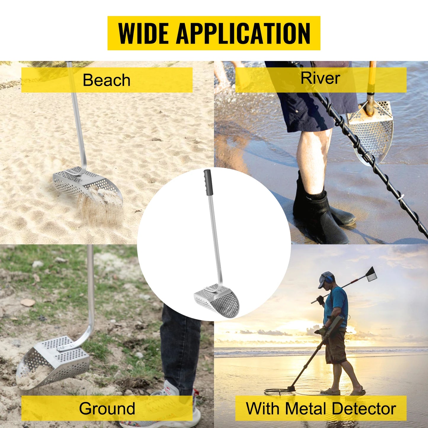 VEVOR Metal Detector Sand Scoop 10 mm Round Hole Beach Search Gold