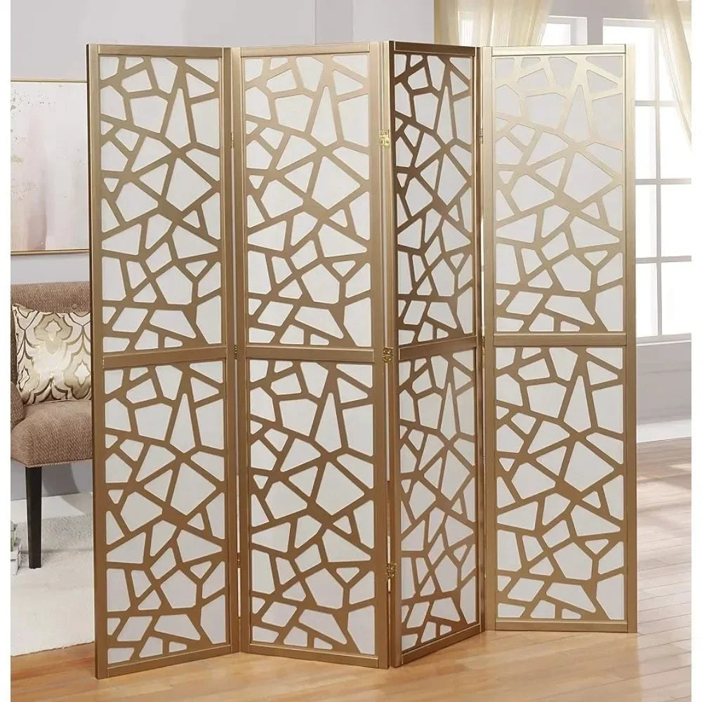 Partitions, 4-panel Screen Room Dividers, Golden Medieval Style