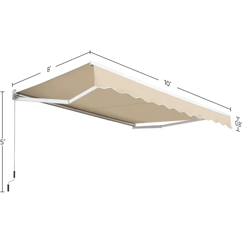 10 × 8 Ft Patio Awning, Retractable Shade Sun Awnings, Manual Crank Handle