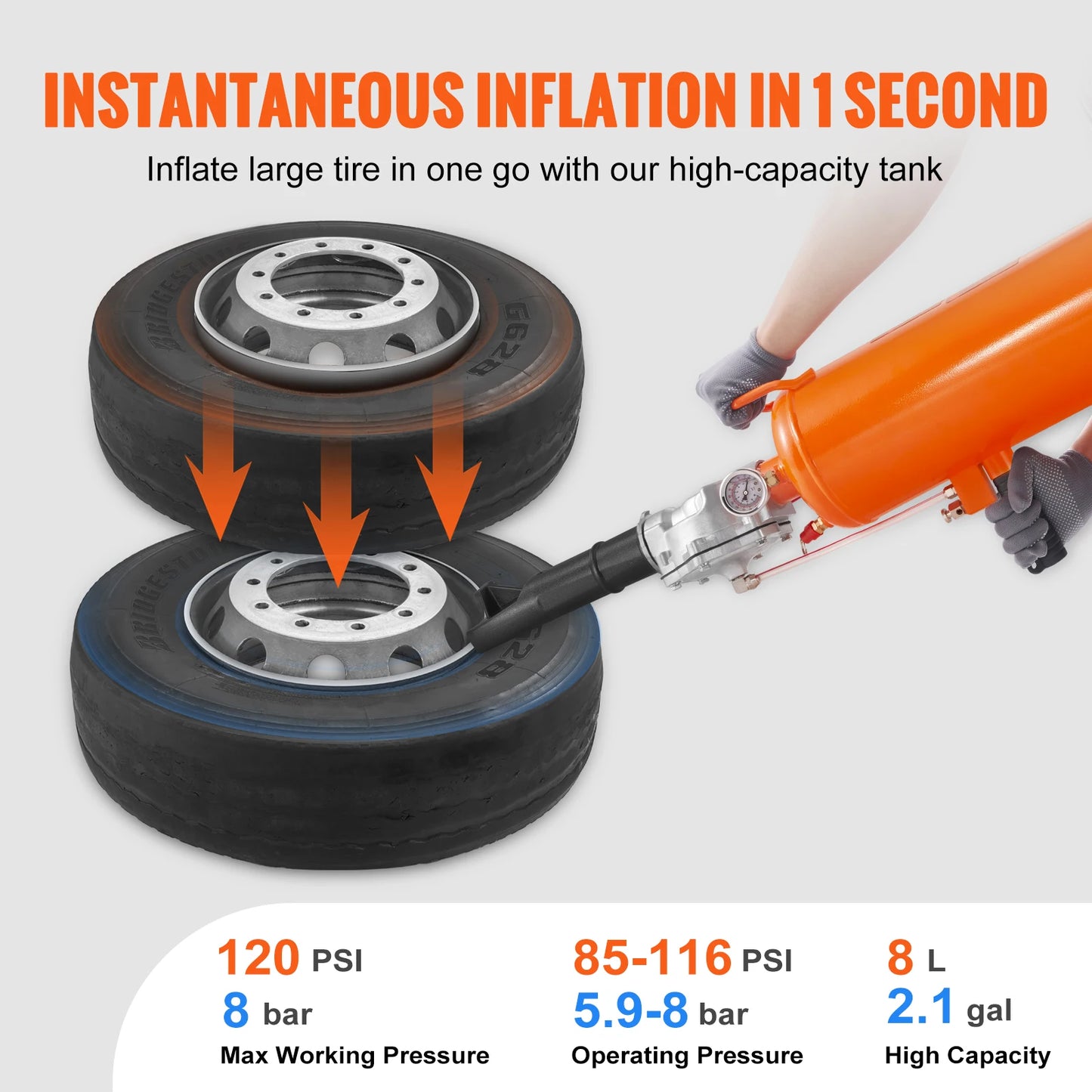 8L/9L Air Tire Bead Blaster 120 PSI Handheld Bead Bazooka Upgraded Portable Tire Inflator