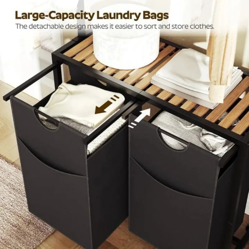 Laundry Hamper with Hanging Rack, Rolling Cart on Wheels