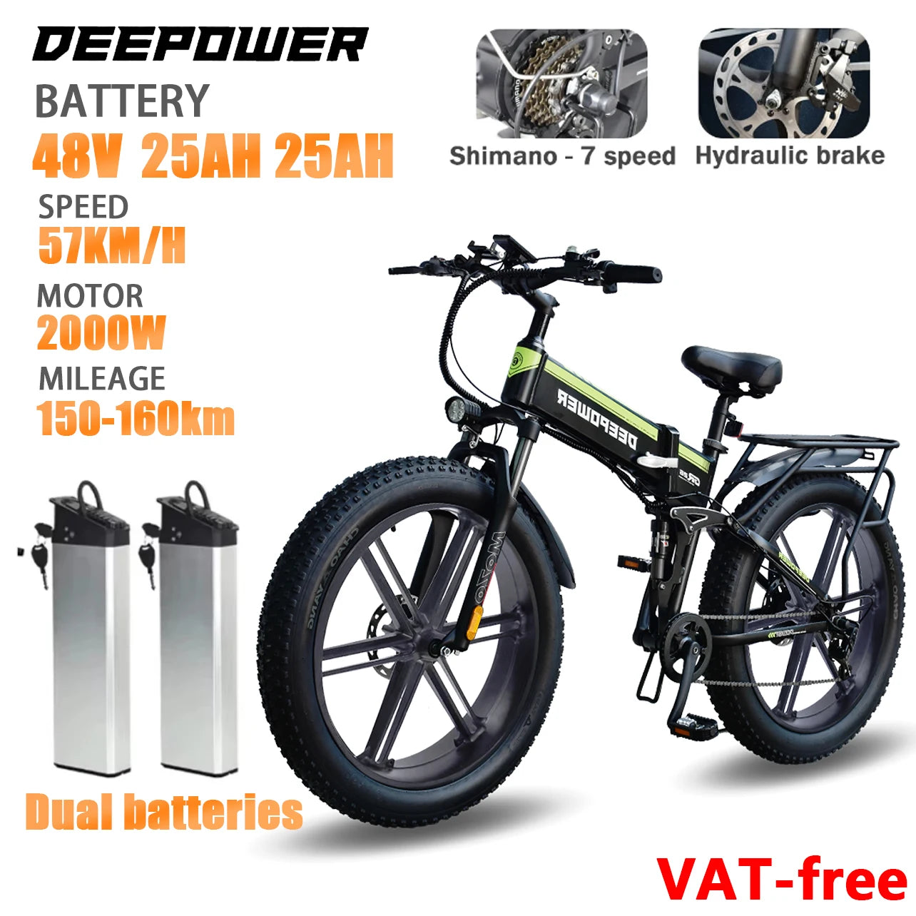 2000W Electric Bike Bicycle 48V 25AH 26 Inch Fat Tire Folding Electric E Bikes Mountain Oil Brake