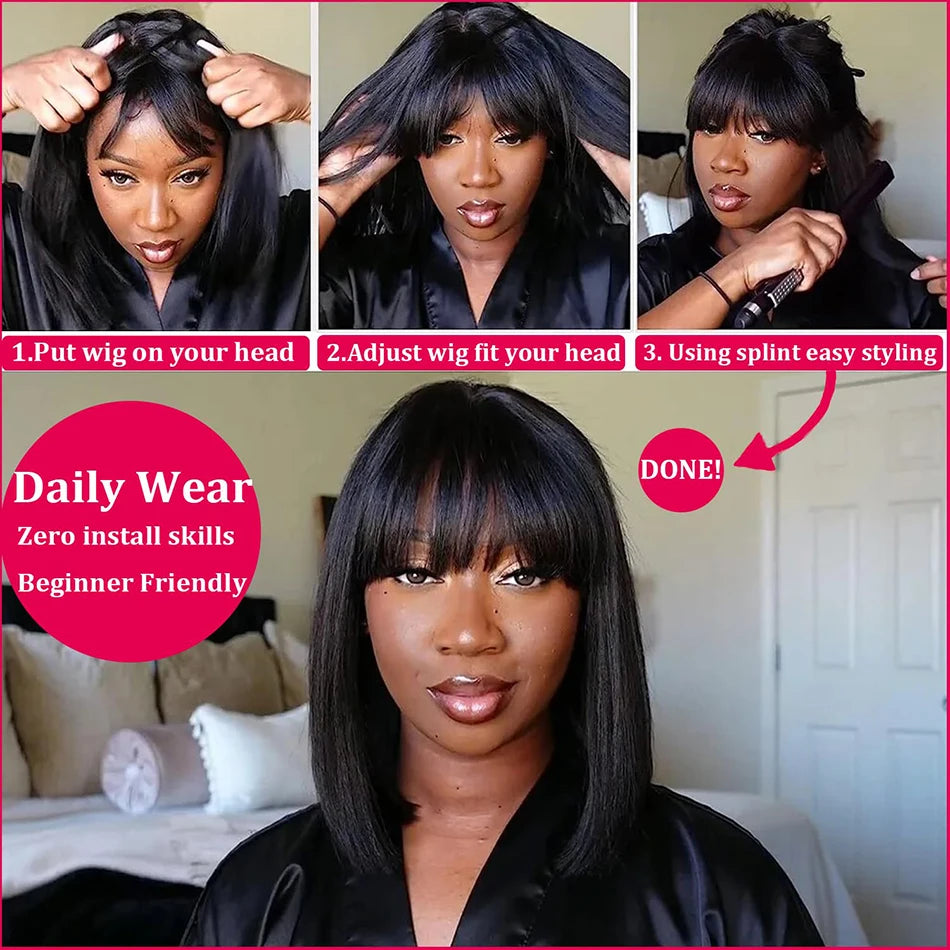 3X1 Lace Bob Wigs Full Machine Made Bone Straight Human Hair Wigs Wit