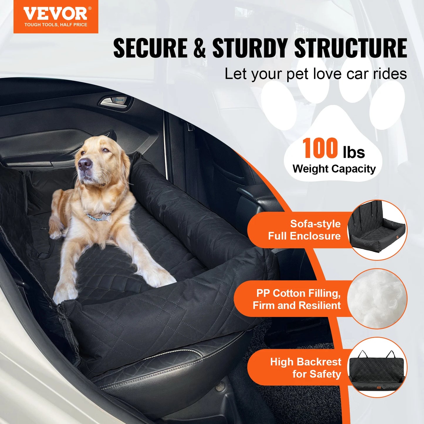 Waterproof Dog Booster Seat with Clip-On Safety Leash Cotton Car Bed