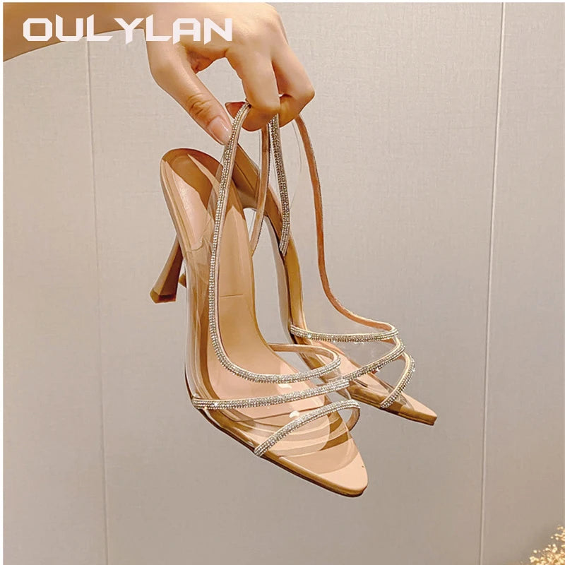 Women Pumps Sandals Summer Slingback High Heels Rhinestones