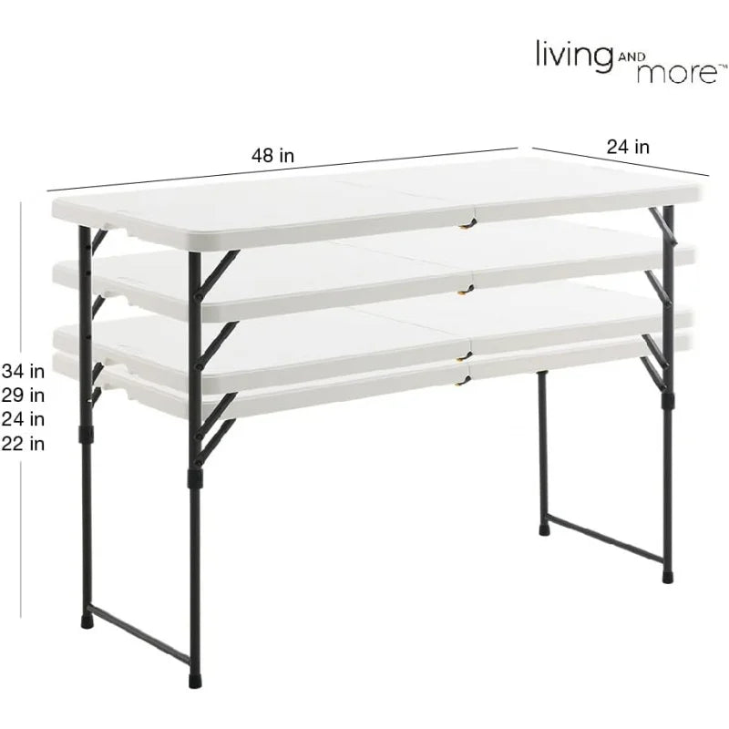 4 Foot Height Adjustable Fold-in-Half Table with Carrying Handle, Easy Folding