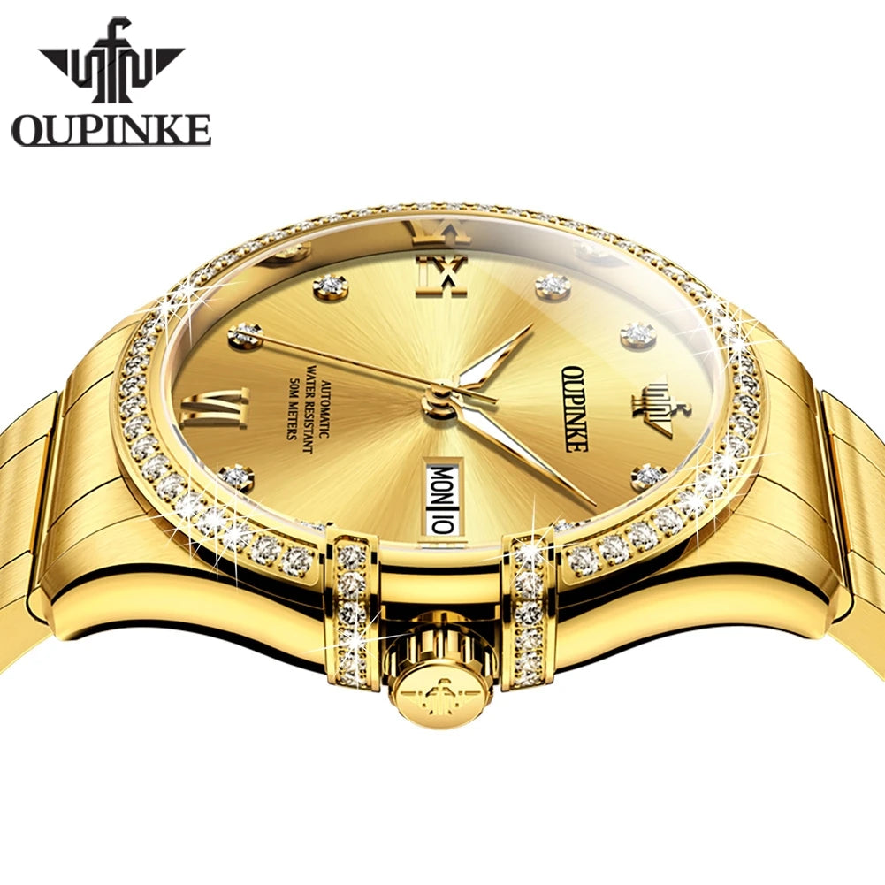 Certified Men's Fully Automatic Mechanical Watches Gold Waterproof