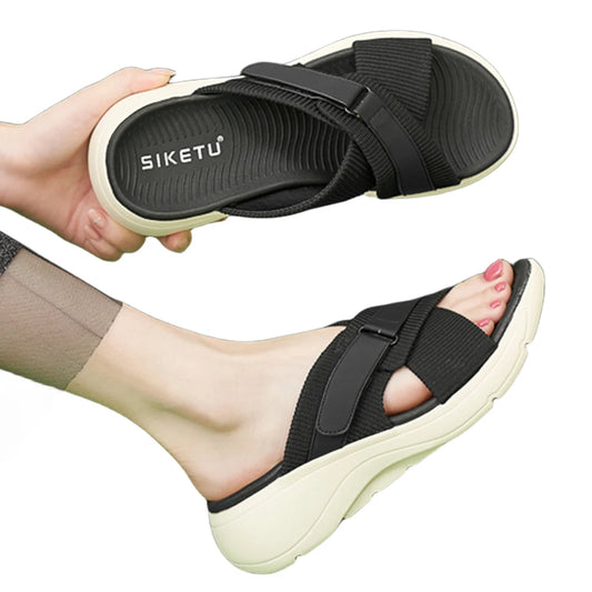 Women Beach Sandals Cross Strap Platform Wedge Sandals Thick Sole Slippers