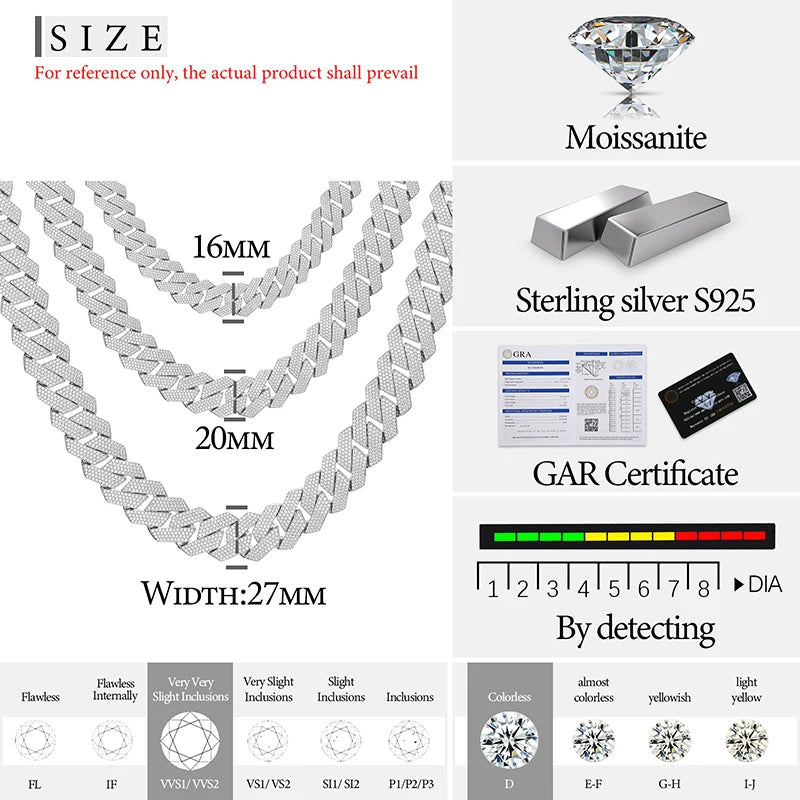 Cuban Chain Man Moissanite Necklace S925 Silver For Men Jewelry