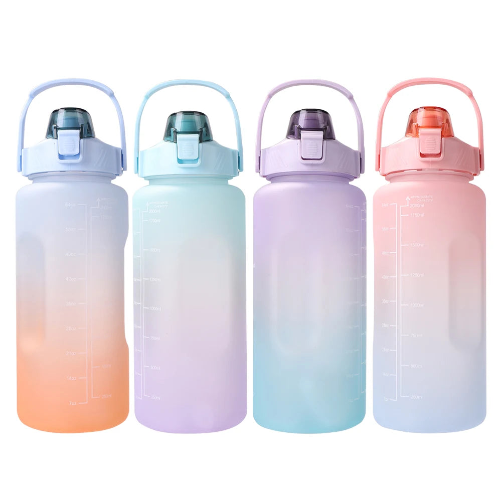 Water Bottle 2 Liter Large Capacity Time Marker Fitness Workout