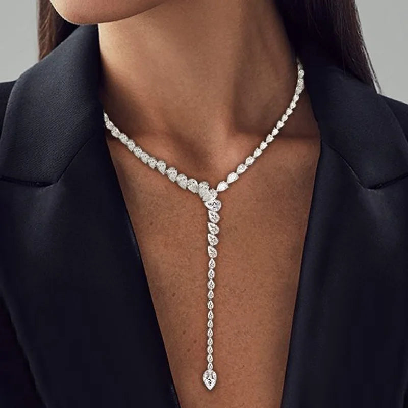 Water Drop Zircon Luxury Choker Jewelry for Women Y Lariat Necklace Charm