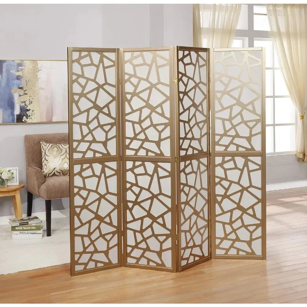 Partitions, 4-panel Screen Room Dividers, Golden Medieval Style