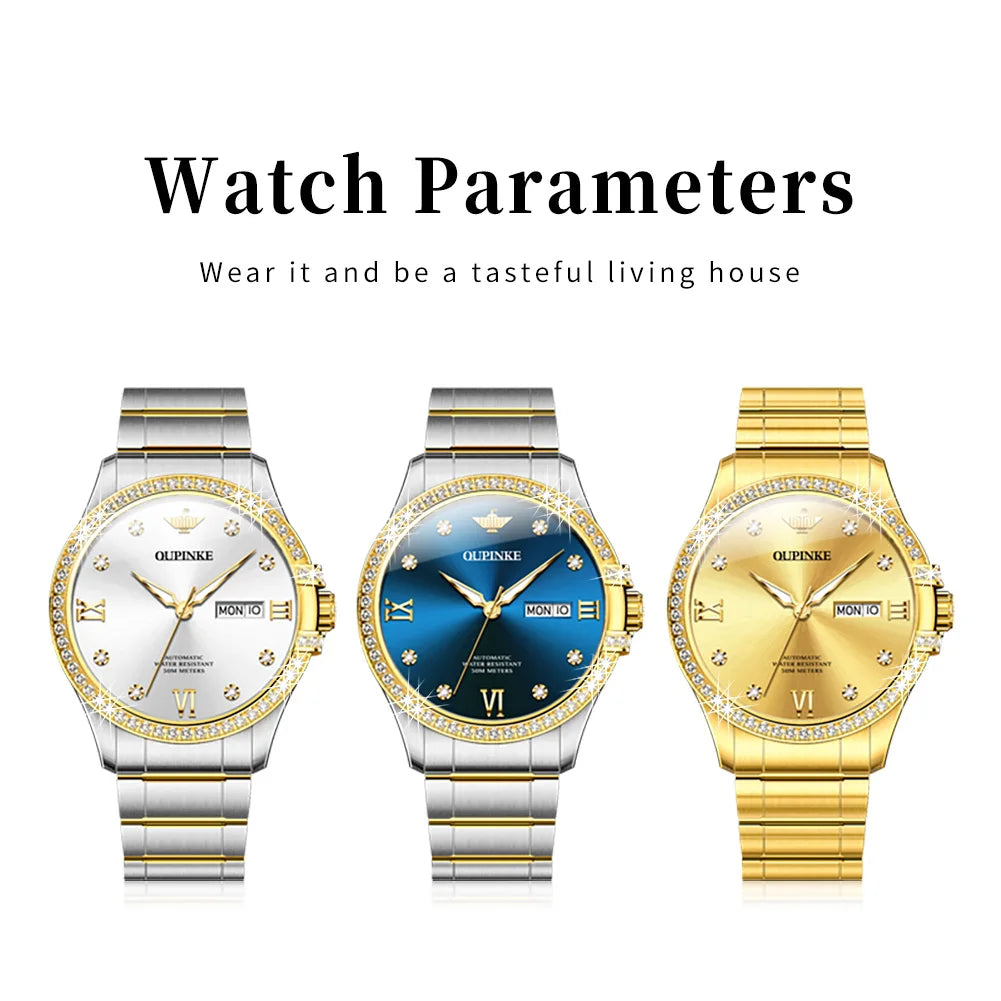 Certified Men's Fully Automatic Mechanical Watches Gold Waterproof