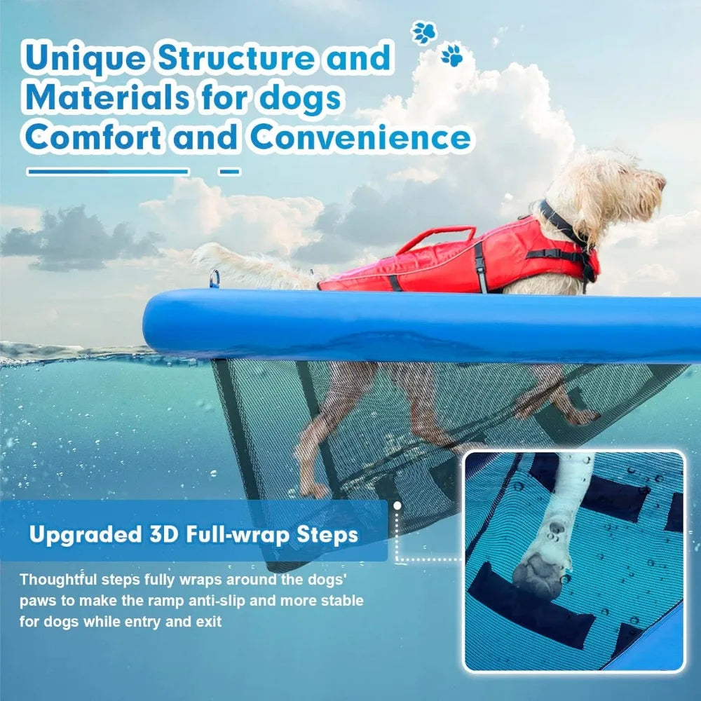 Extra Large Inflatable Dog Water Ramp, Dog Pool Boat Water Ladder with High Stability