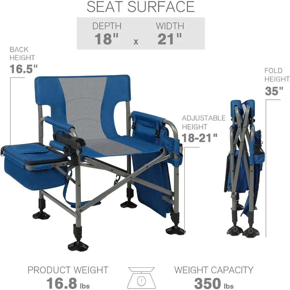 Fishing Chair with Rod Holder and Cooler, Adjustable Feet, Mesh Back with Shoulder Strap