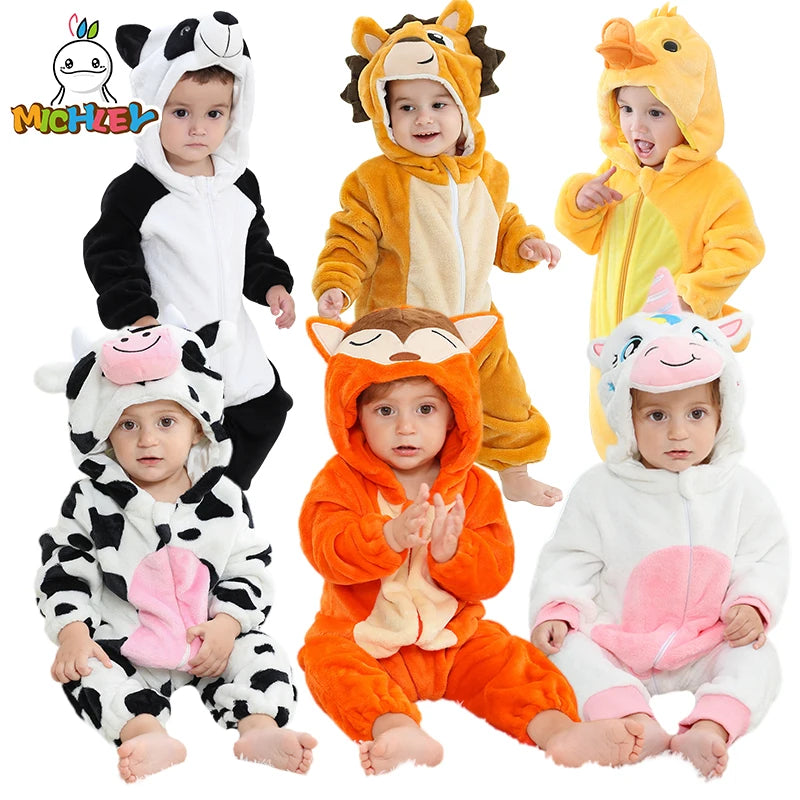 Baby Rompers Winter Clothes, Flannel Halloween Animals Overall Jumpsuit For Kids