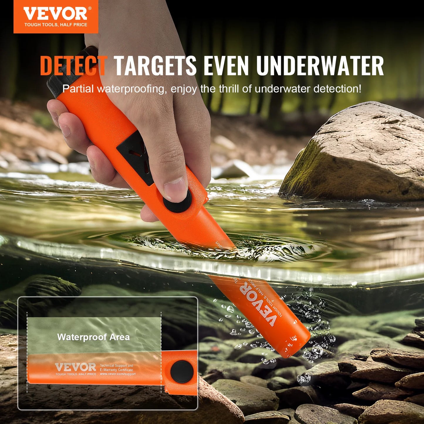 Metal Pinpointer Waterproof Handheld Wand 1.96"/4.5" Detection Depth 3 Modes