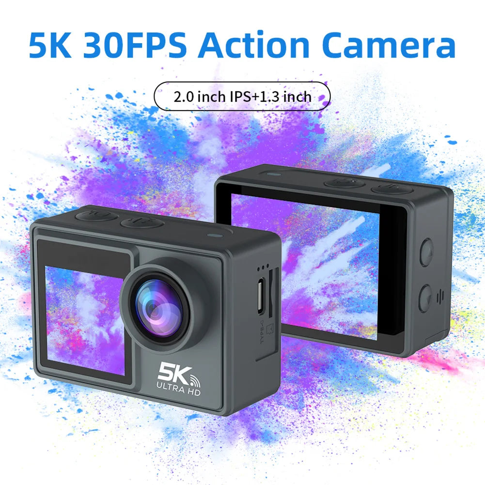 5K 30FPS Dual IPS Screen Waterproof  Wifi Remote Control Timed Photo Sports Camera