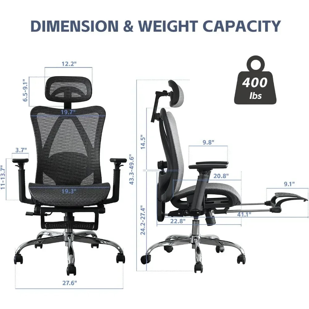 Ergonomic Office Chair with Adjustable Lumbar Support, Retractable Footrest