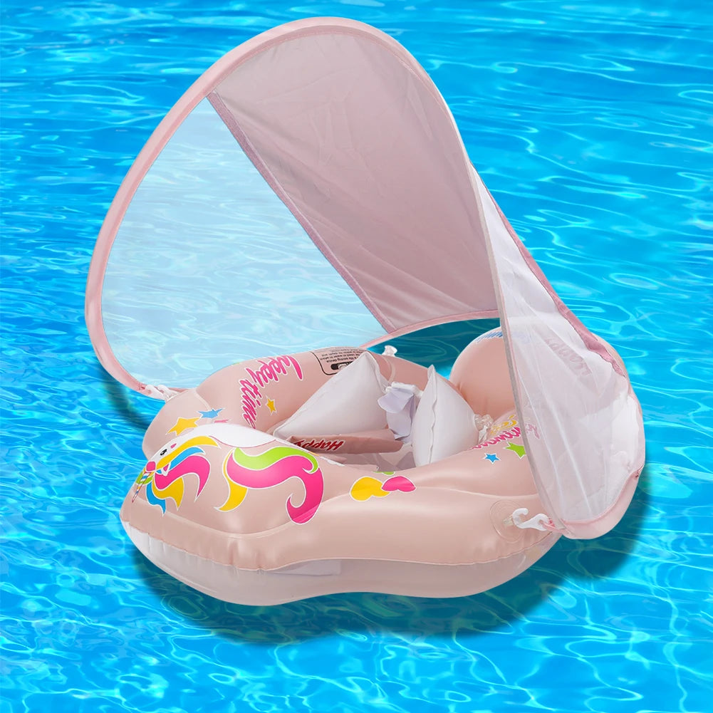 Inflatable Baby Swimming Rings Seat Floating Sun Shade Toddler Swim Circle