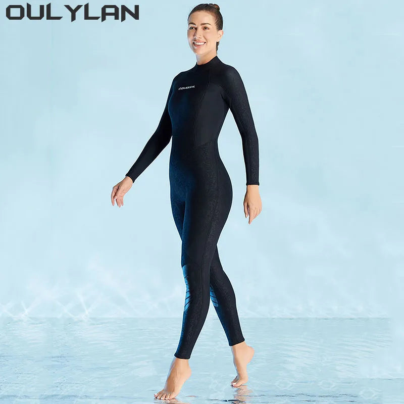 3mm Neoprene Wetsuit One-piece Women Men Long-sleeved Diving Suit Warm Swimsuit