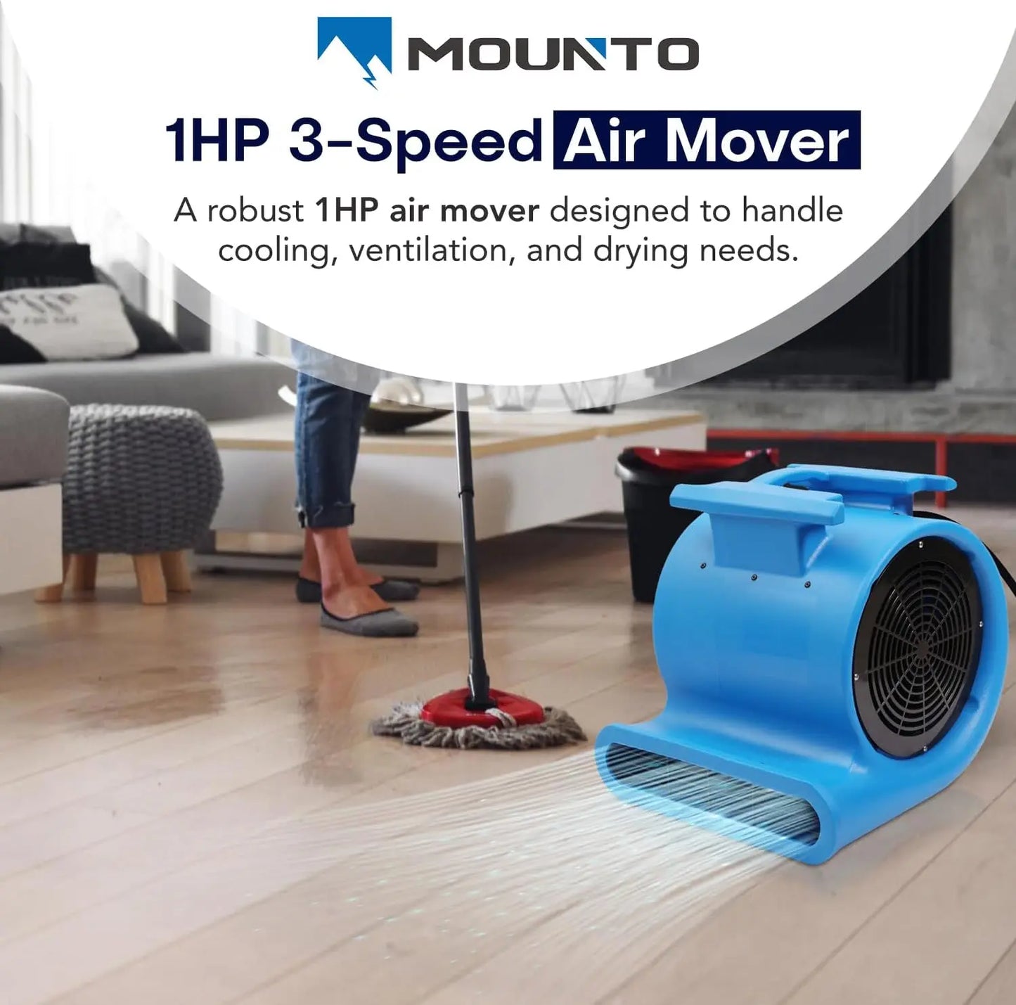 3-Speed Air Mover 1HP Floor Blower Carpet Dryers Janitoral High Speed