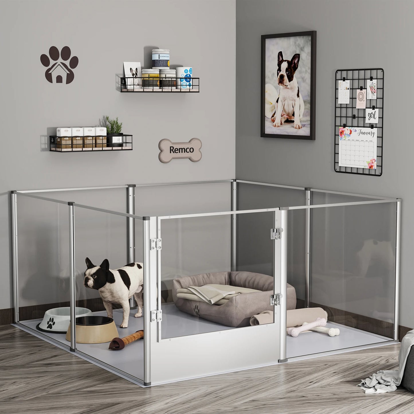 Acrylic Dog Playpen Fence with Waterproof Pad for Cats Puppies Pen Box Cage