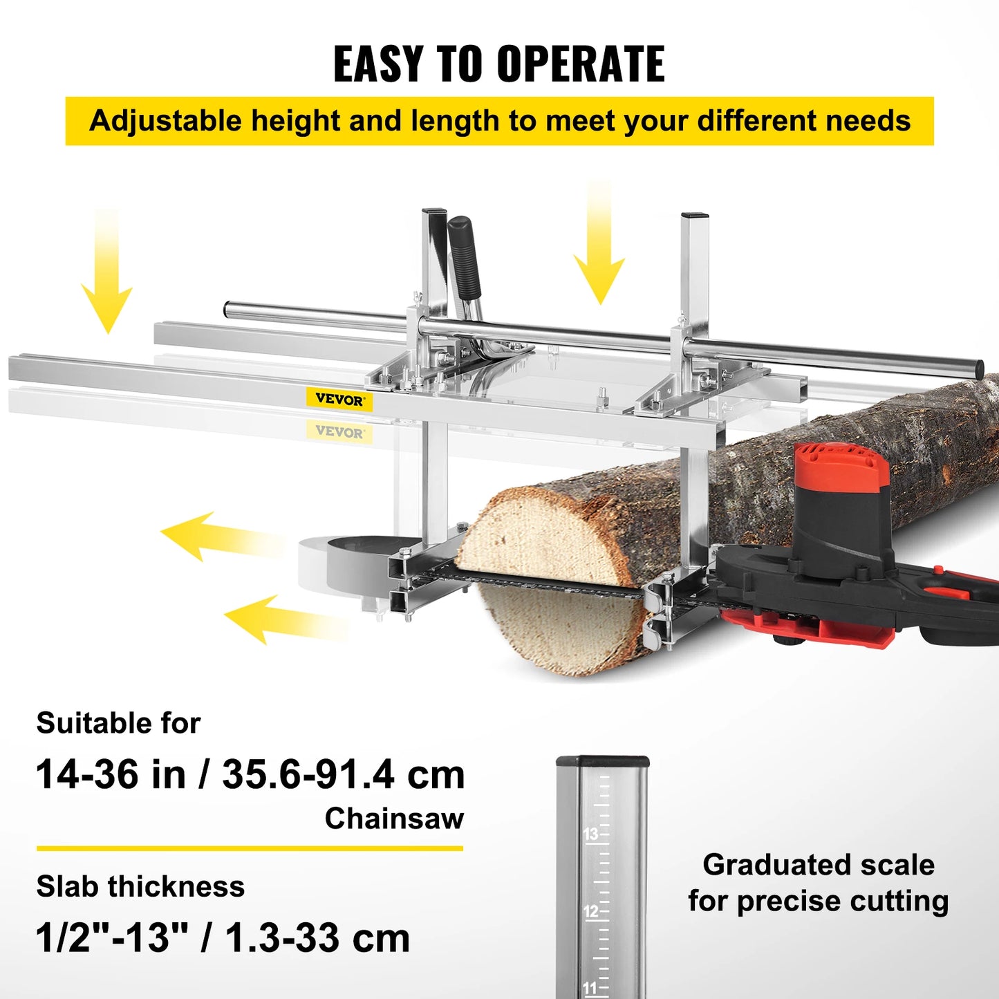 Mill Planking 24 36 48 Inch Guide Bar Lumber Cutting Portable Sawmill Aluminum Steel