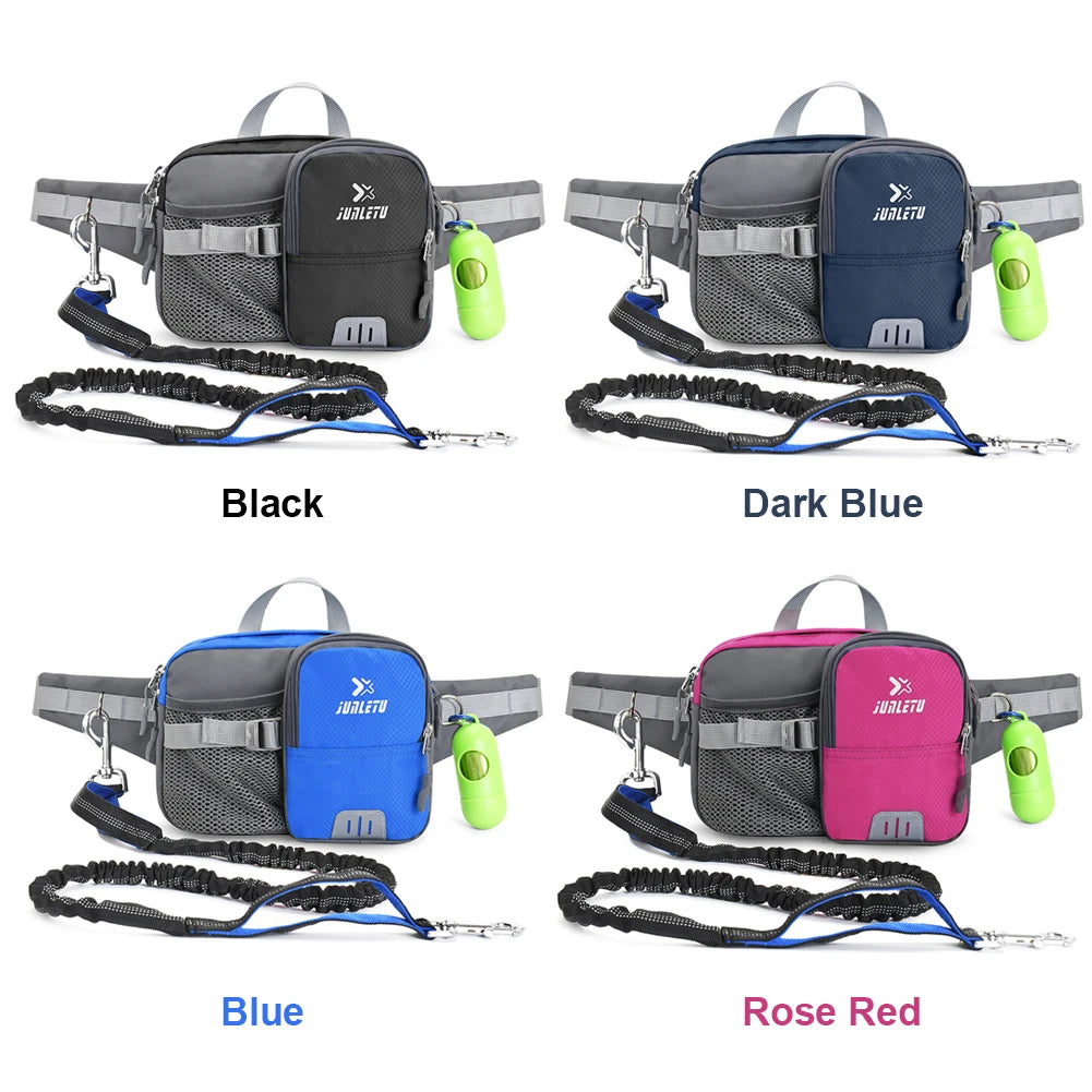 Retractable Hands Free Dog Leash with Waist Bag Reflective Stitches Zipper Pouch