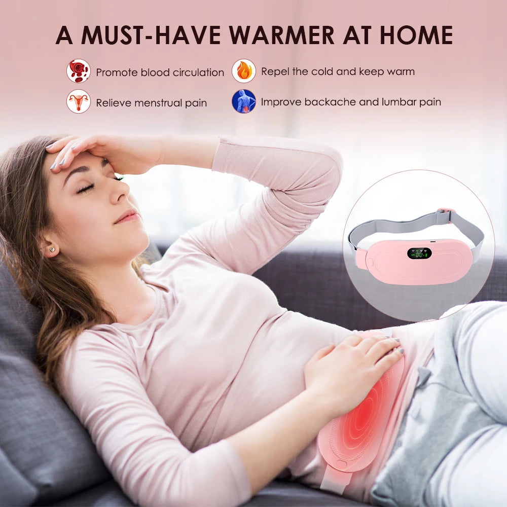 Electric Period Cramp Massager Vibrating Heating Pad Belt for Menstrual Colic Relief