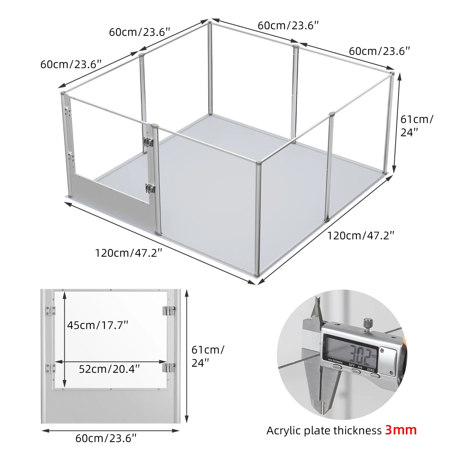 Acrylic Dog Playpen Fence with Waterproof Pad for Cats Puppies Pen Box Cage