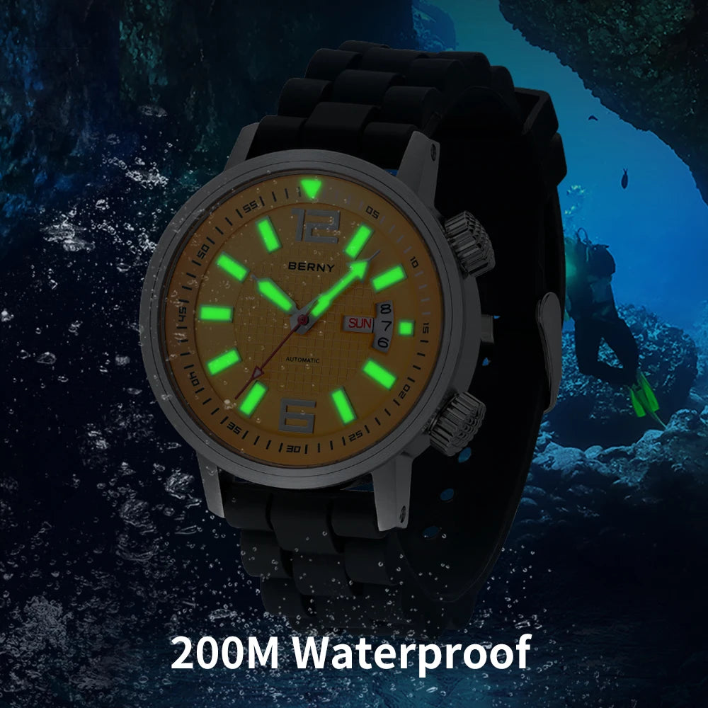 20ATM Diver Automatic Watch Men Luminous Sapphire Waterproof Self Winding