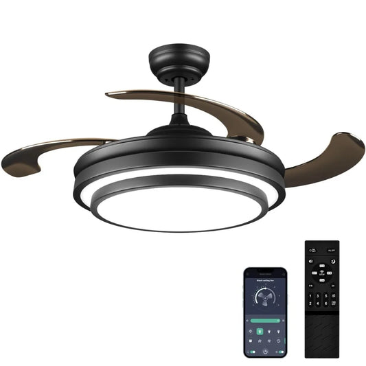 Fan with Lights and Remote, Retractable Fandelier, 6 Speed Dimmable Memory LED Ceiling Fan