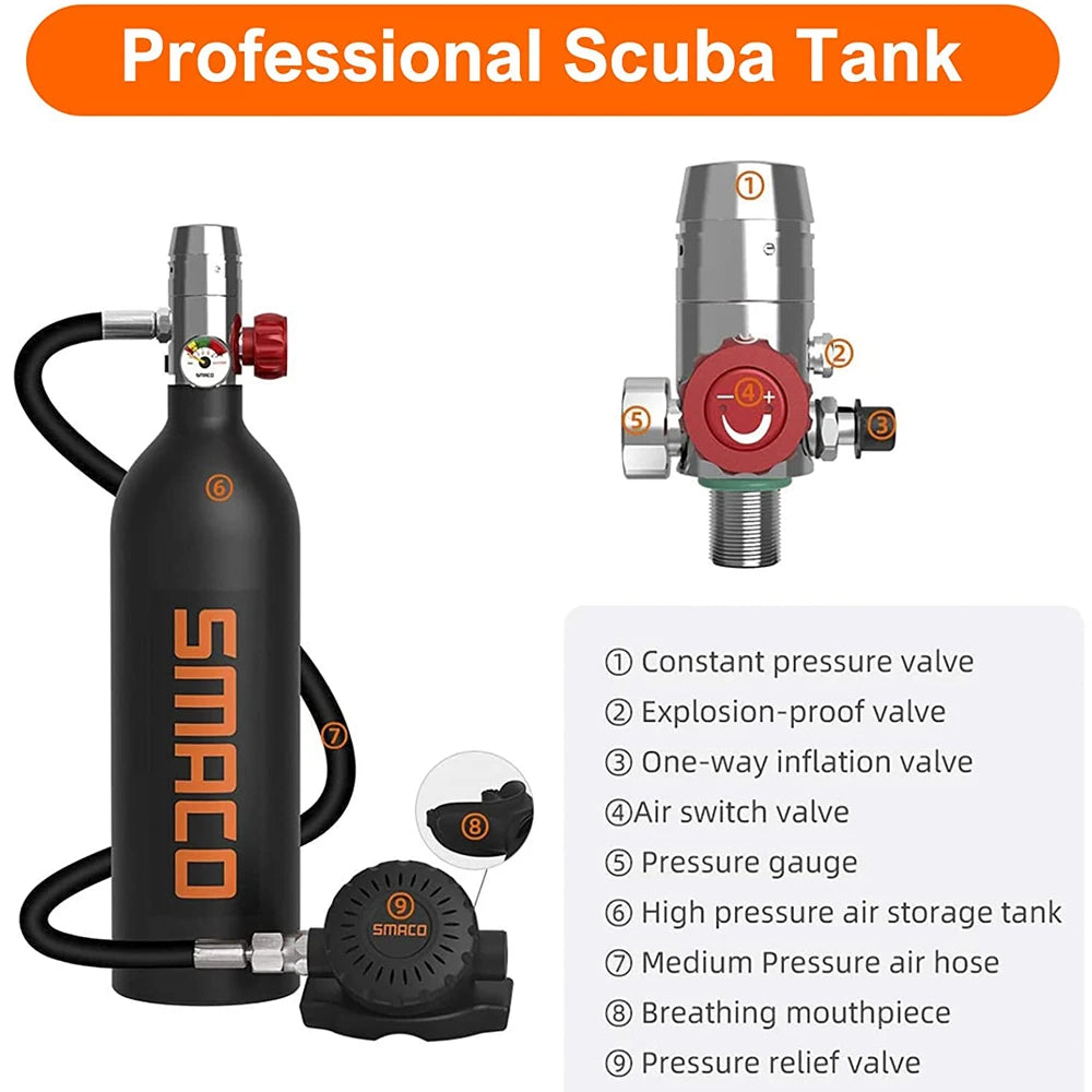 Pro Scuba Diving Tank Underwater Pony Bottle Portable Diving Cylinder Oxygen Tank Kit