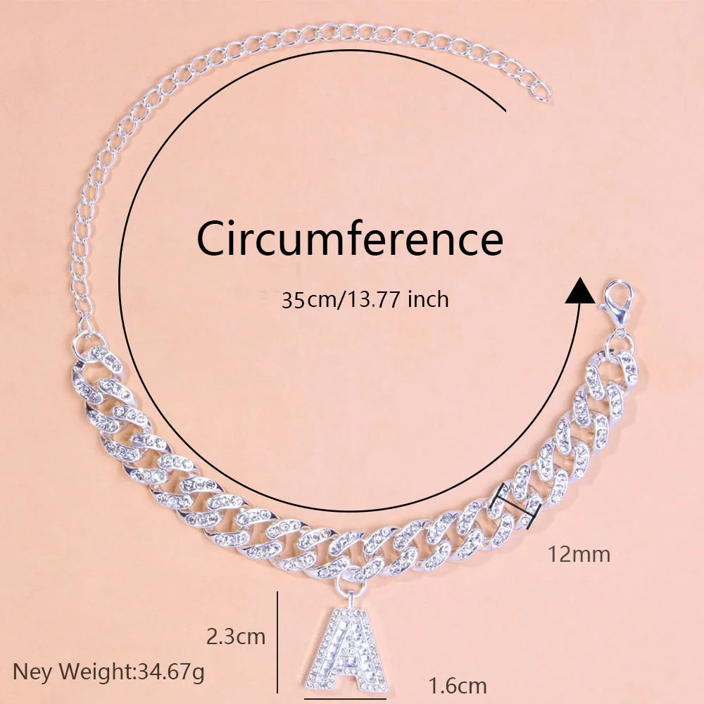 A-Z Letter Anklets for Women Crystal Cuban Link Anklet Bracelet Jewelry