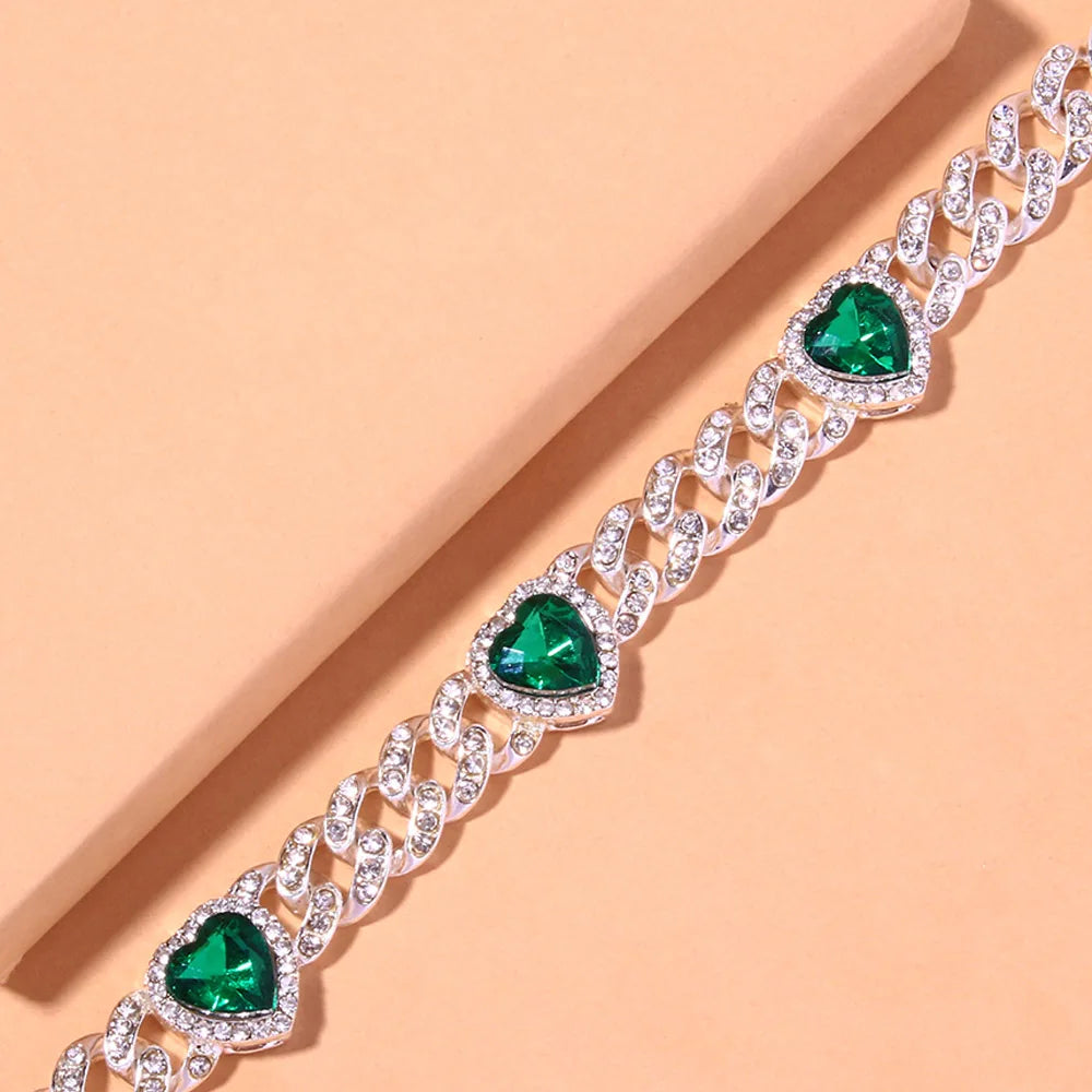 Green Love Anklets Women Heart Cuban Bling Anklet Jewelry